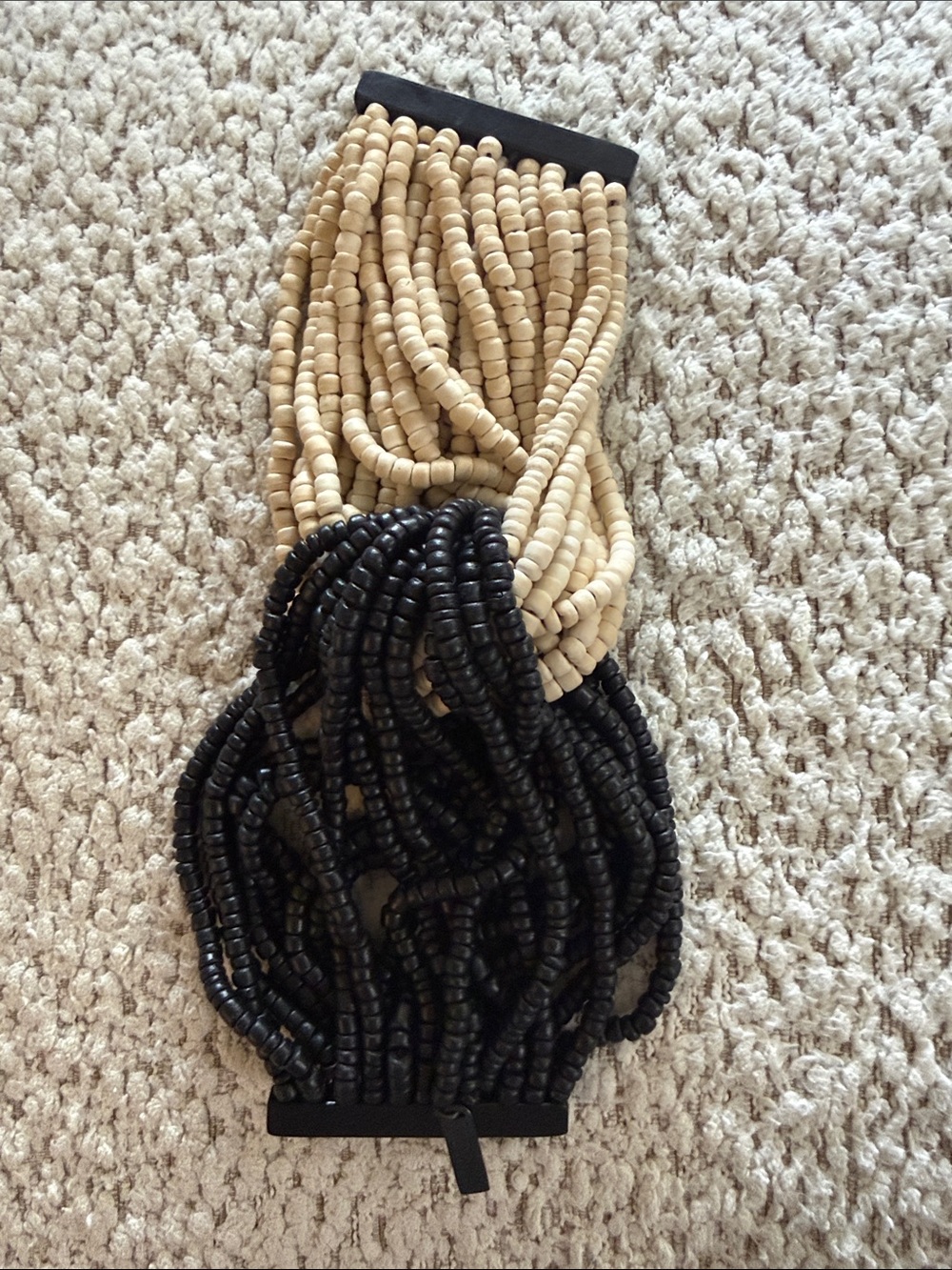 Vintage MONIES Gerda Lynggaard Black White Wood Multi Strand Statement Bracelet
